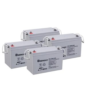 Renogy Deep Cycle AGM Battery 4-Pack 12 Volt 100Ah, 3% Self-Discharge Rate, 2000A Max Discharge Current, Safe Charge Most Home Appliances for RV, Camping, Cabin, Marine and Off-Grid System